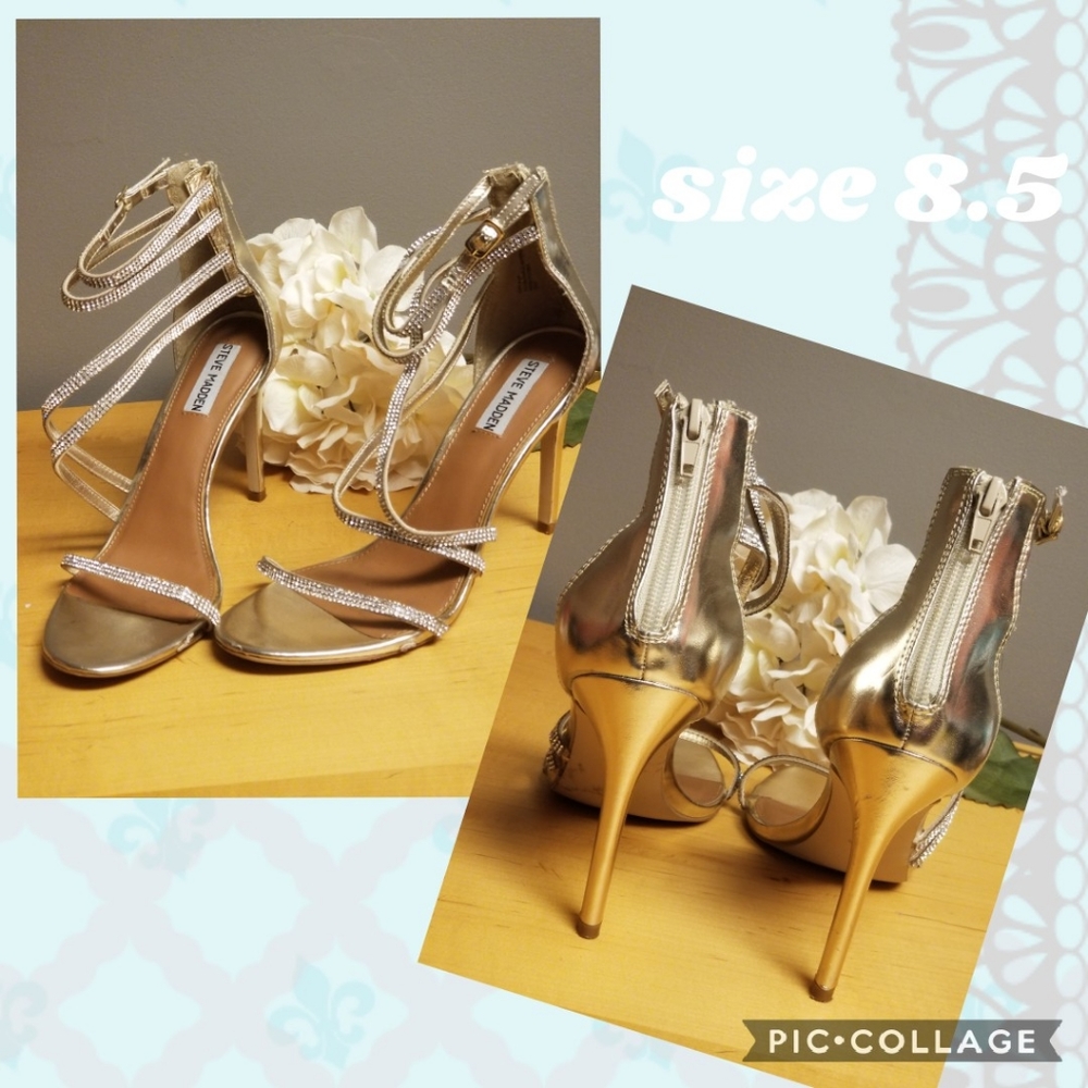 Steve Madden gold rhinestone heels 8.5
